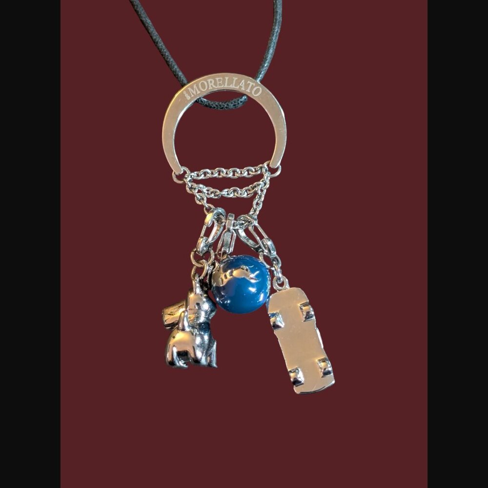 Morellato Silver Tone Charm Necklace 16.25" W/ Small Diamond Cord Pendant 2.75"